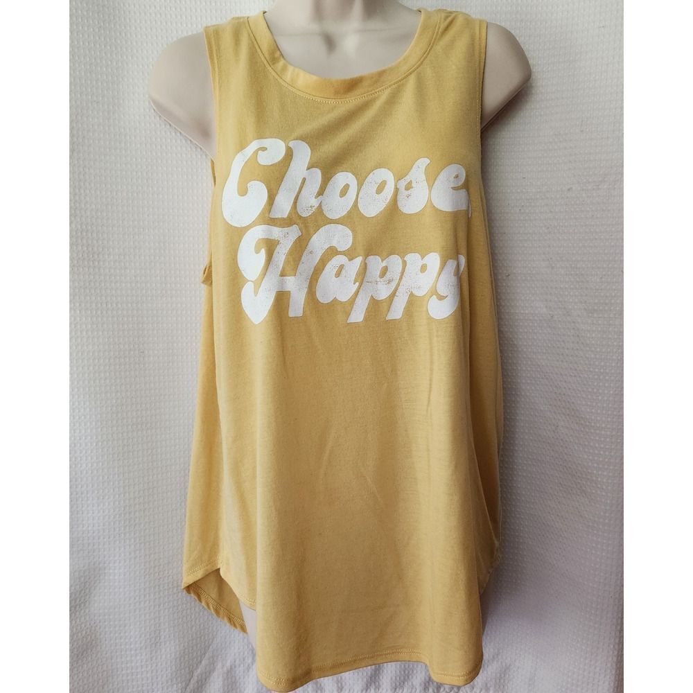 Grayson Threads Tuni Tank Top Women Size XL Yellow 'Choose Happy' Tee Shirt